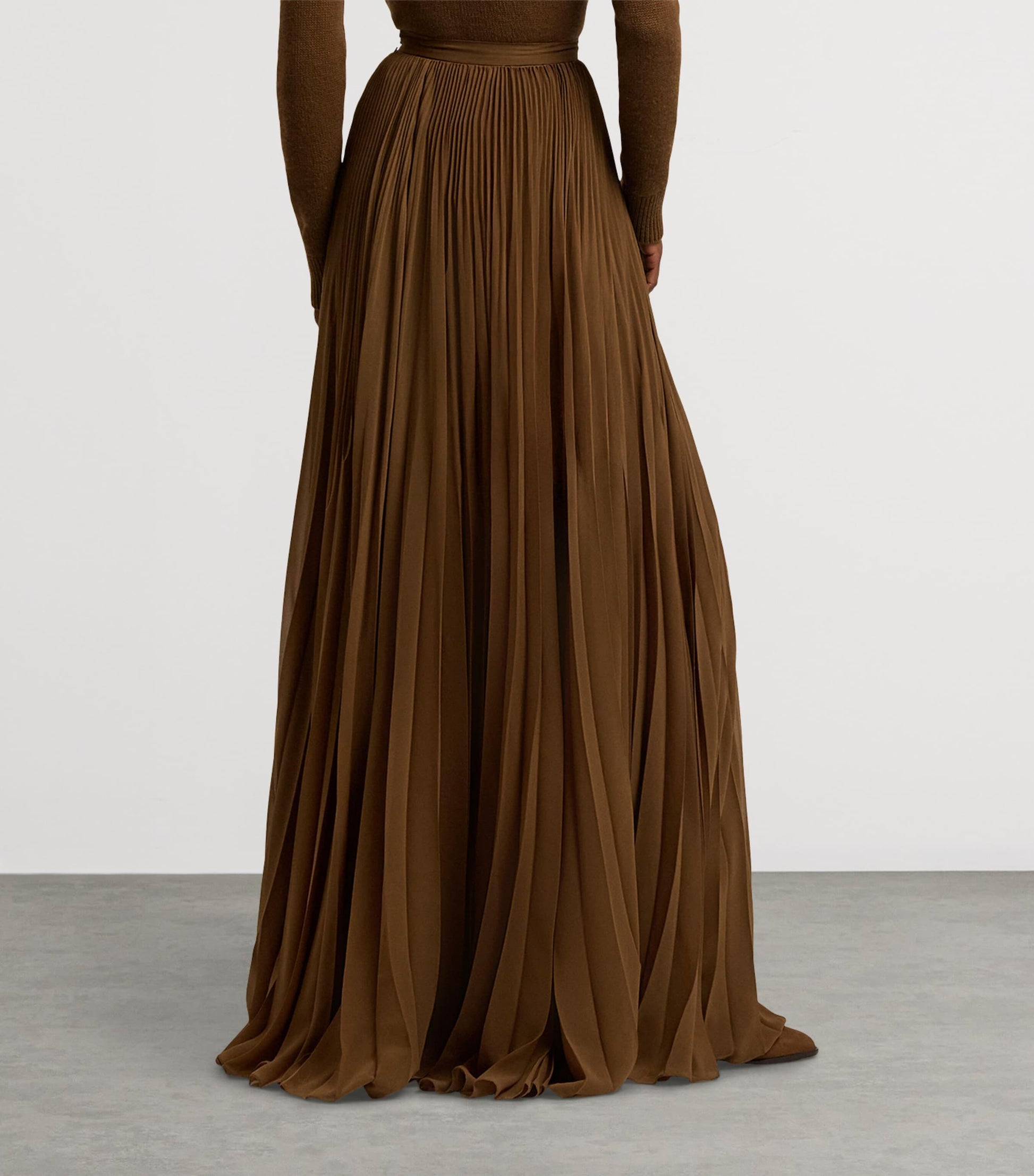 Ralph Lauren Collection Brown Chiffon Pleated Marsha Maxi Skirt