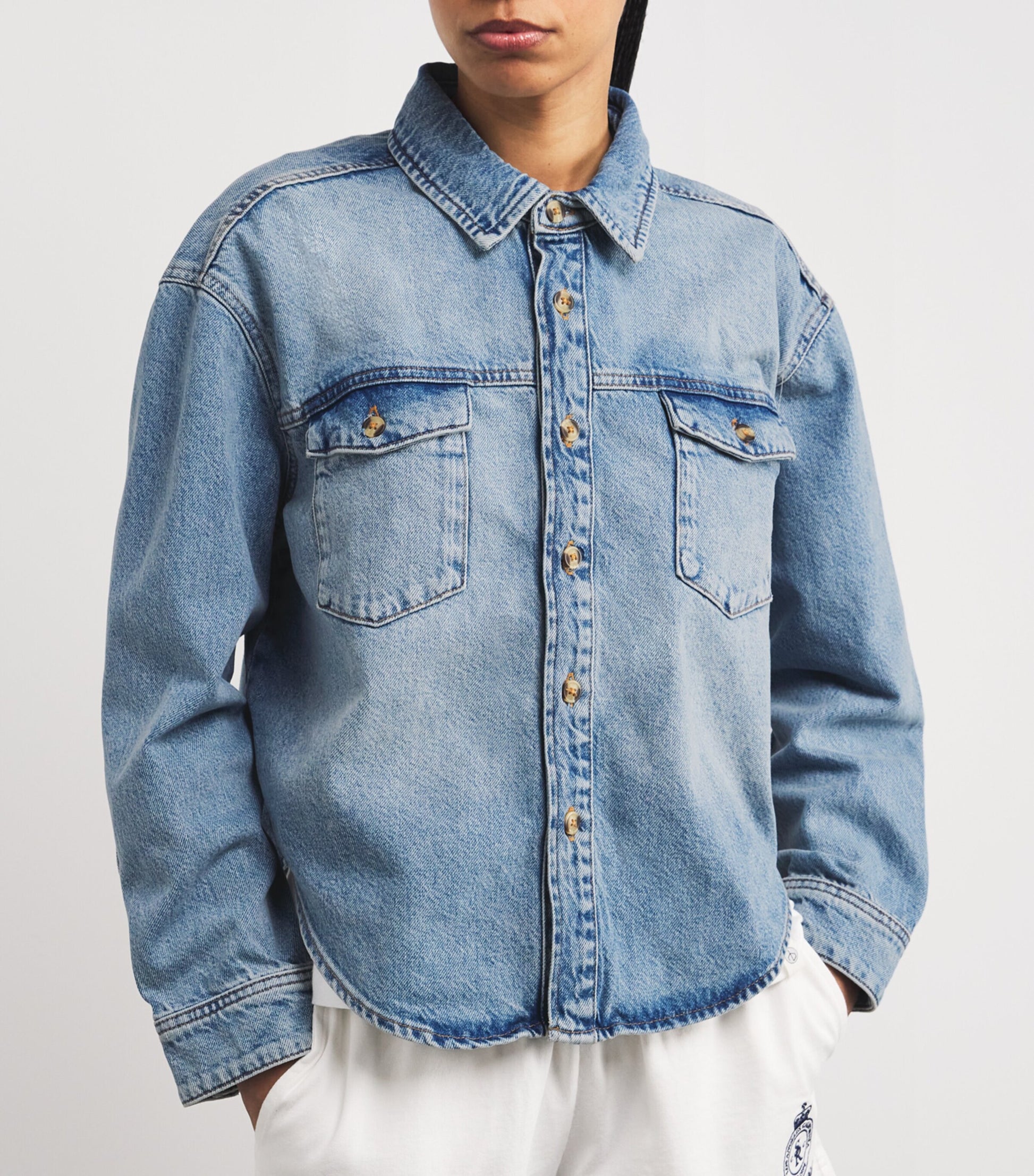 Good American Blue Structured Denim Shirt