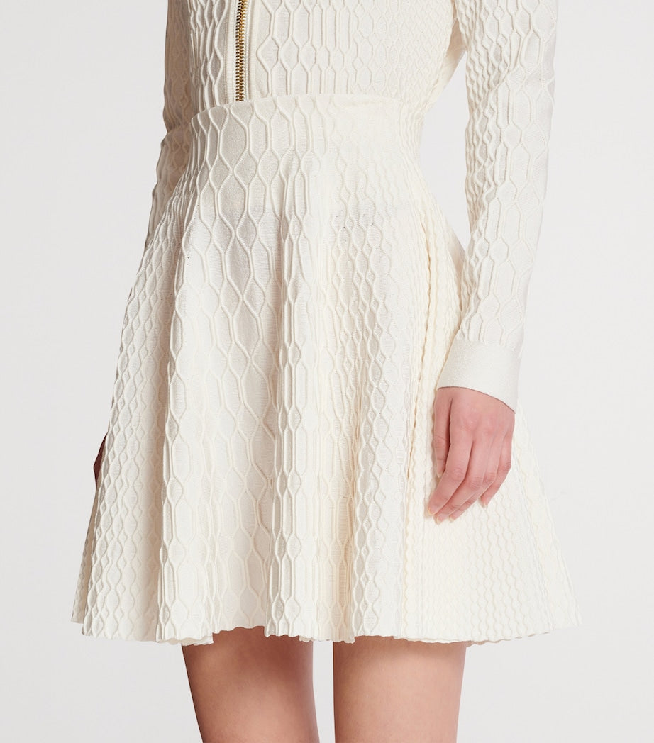 Balmain White Crocodile-Knit Flared Midi Skirt