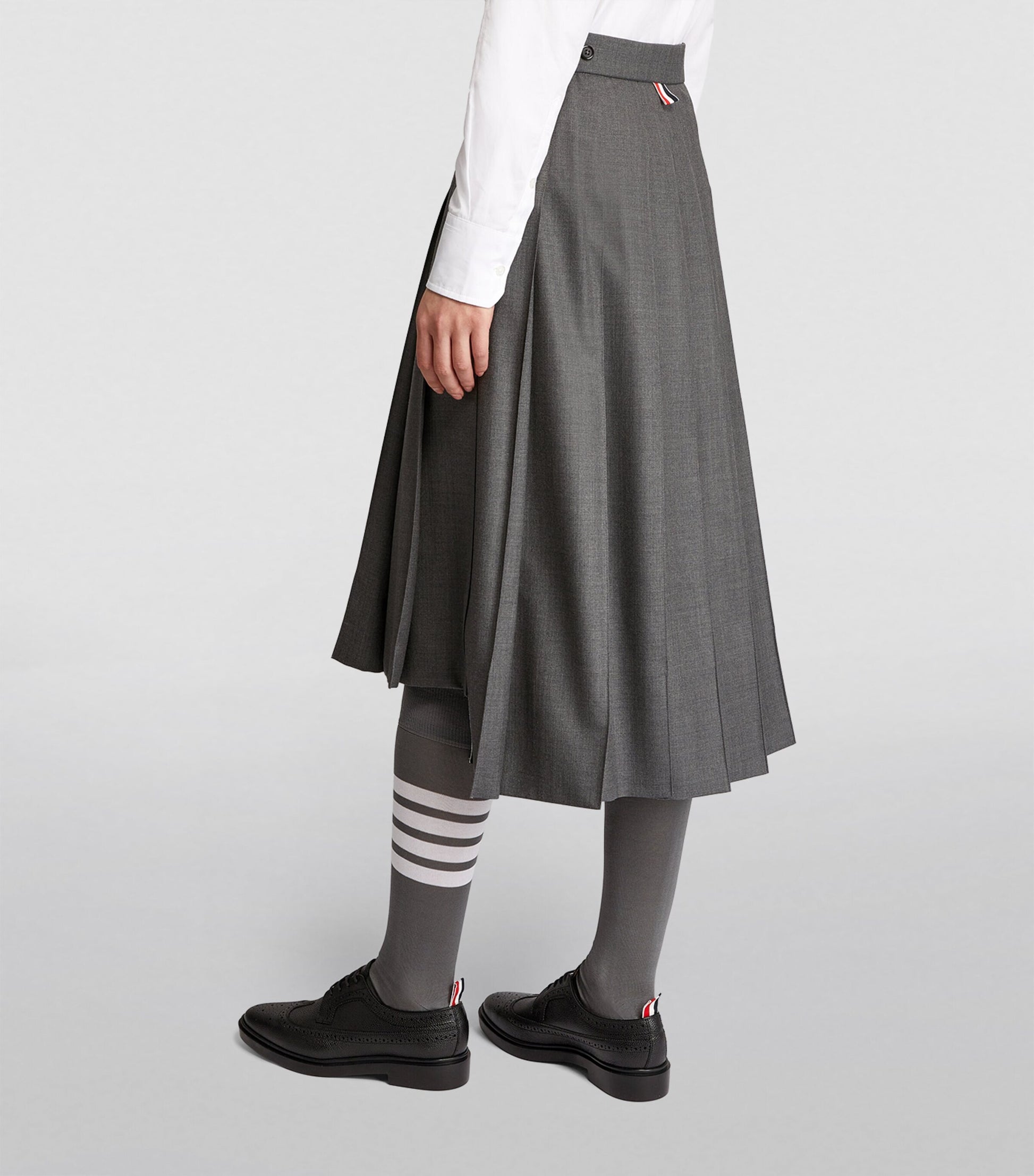 Thom Browne Grey Pleated Midi Skirt