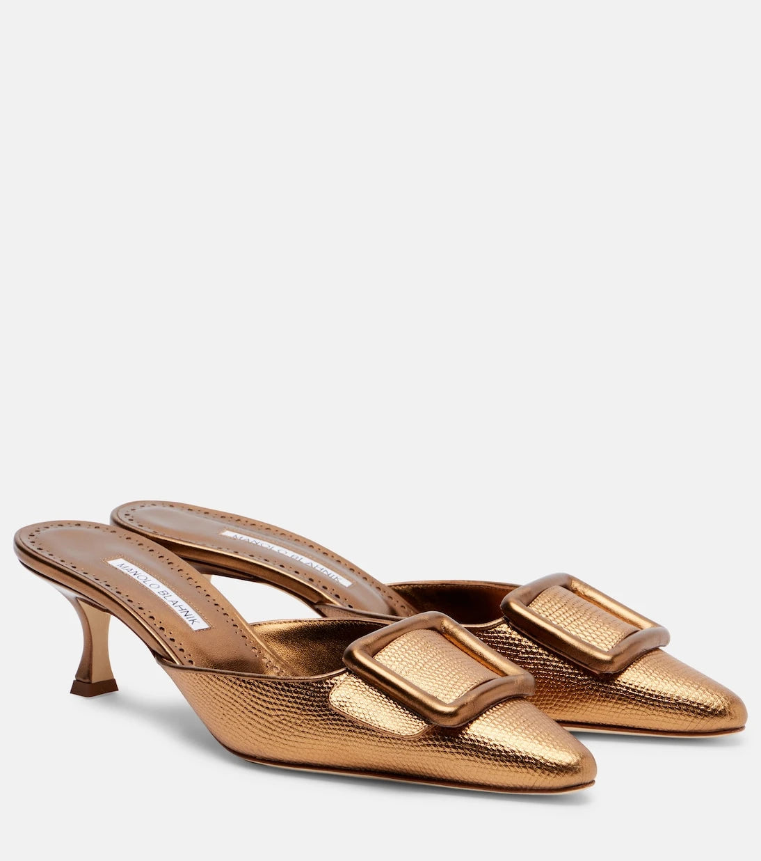 Manolo Blahnik - Maysale 50 metallic leather mules