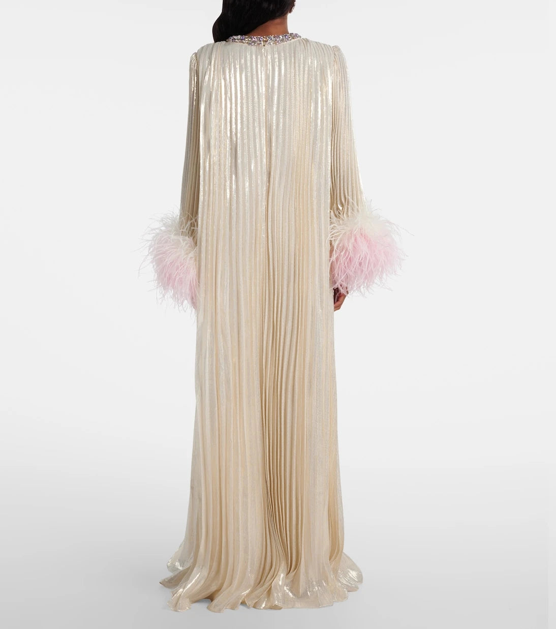 Self-Portrait - Embellished feather-trimmed silk-blend maxi dress