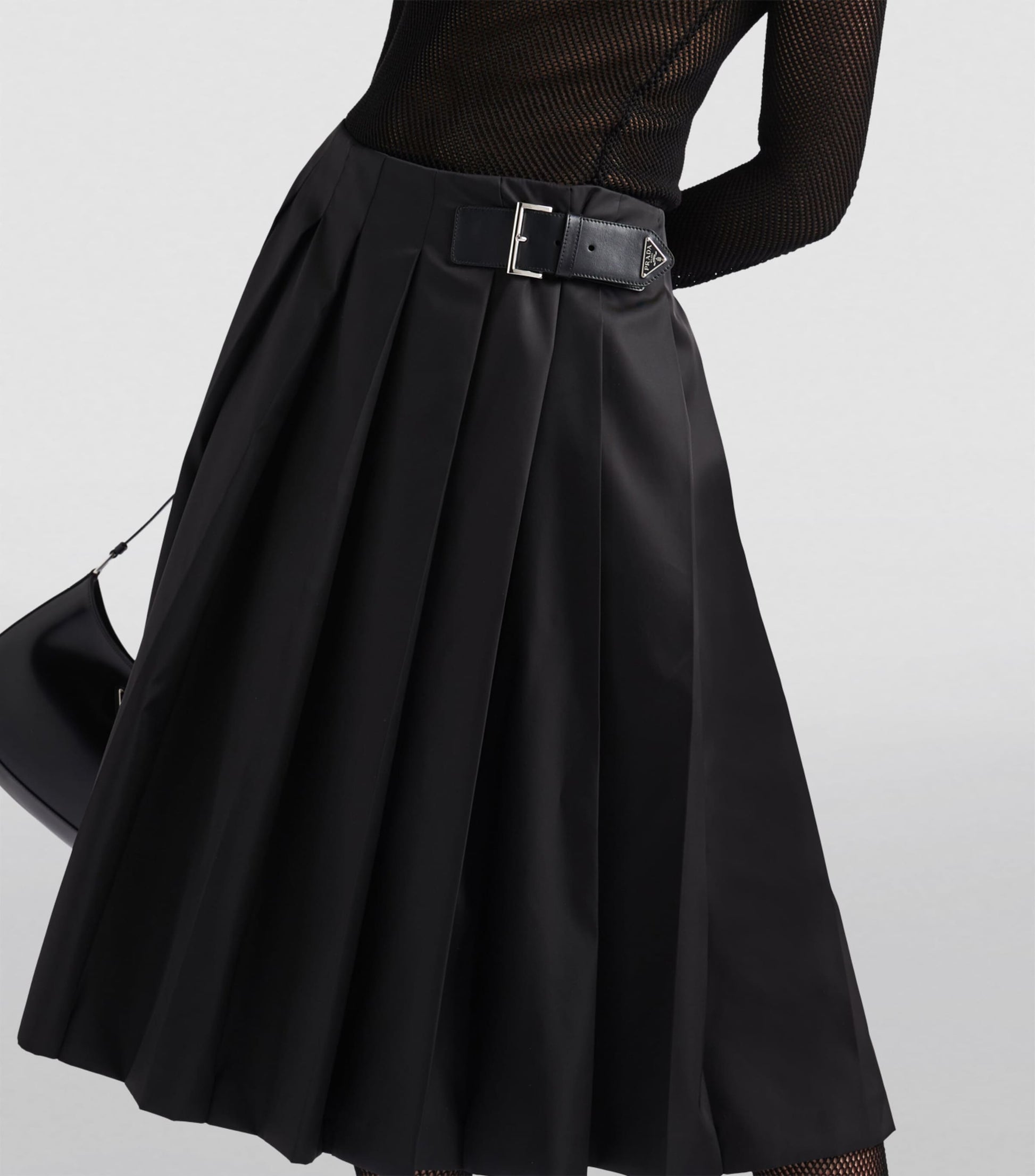 Prada Black Re-Nylon Pleated Midi Skirt