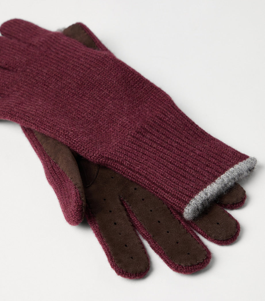 Cashmere Suede-Trim Gloves