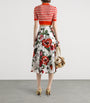 Multi Cotton Poplin Pleated Floral Print Midi Skirt