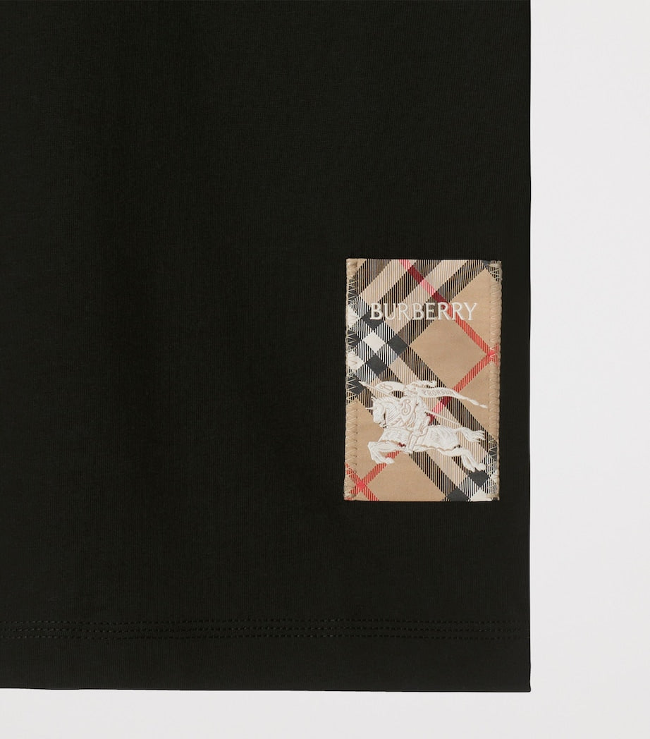 Burberry Black Cotton Check Label T-Shirt