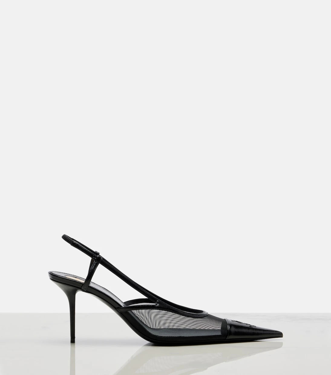 Saint Laurent - Renée mesh and leather slingback pumps