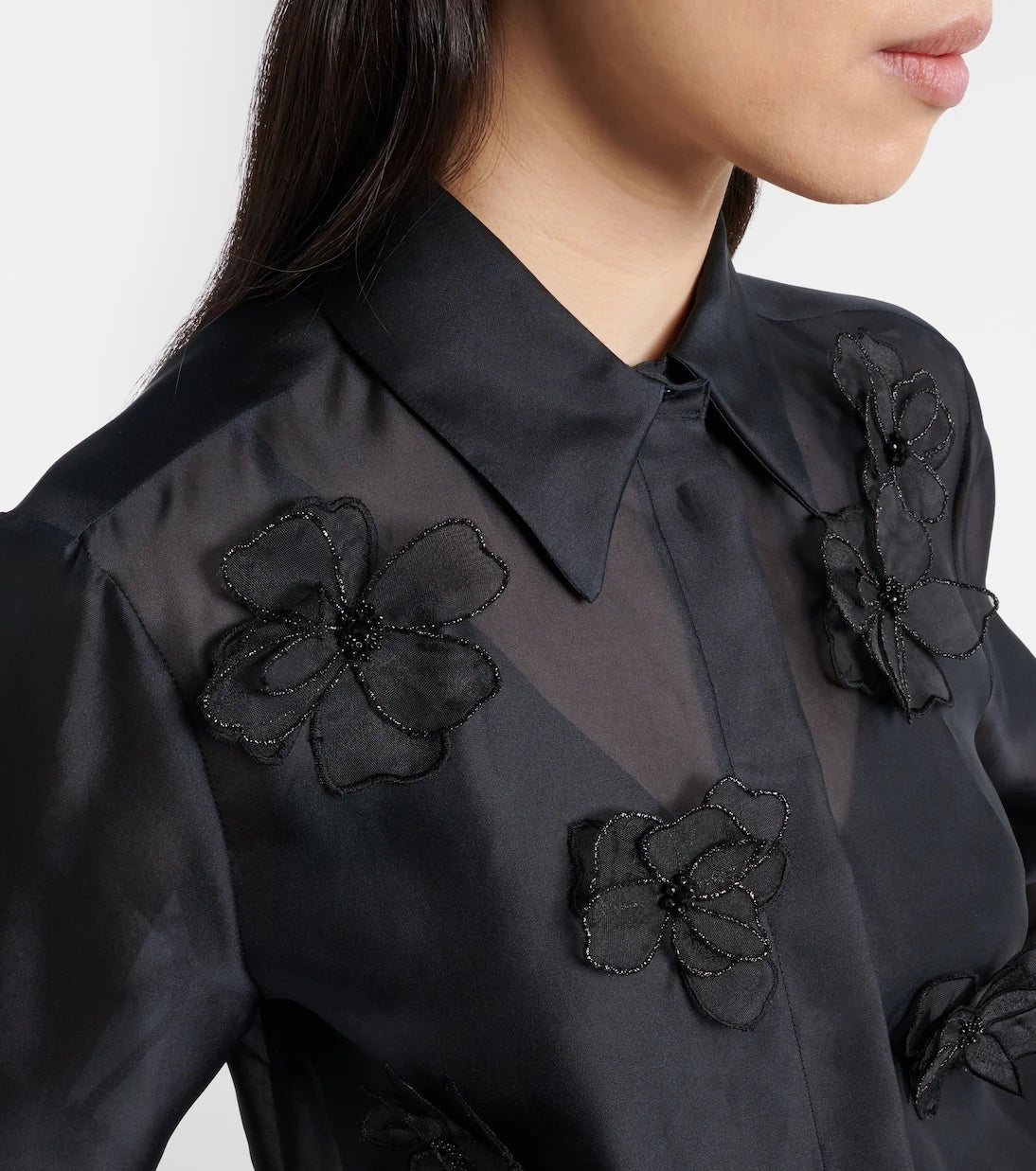 Max Mara - Agi embellished floral-appliqué silk blouse