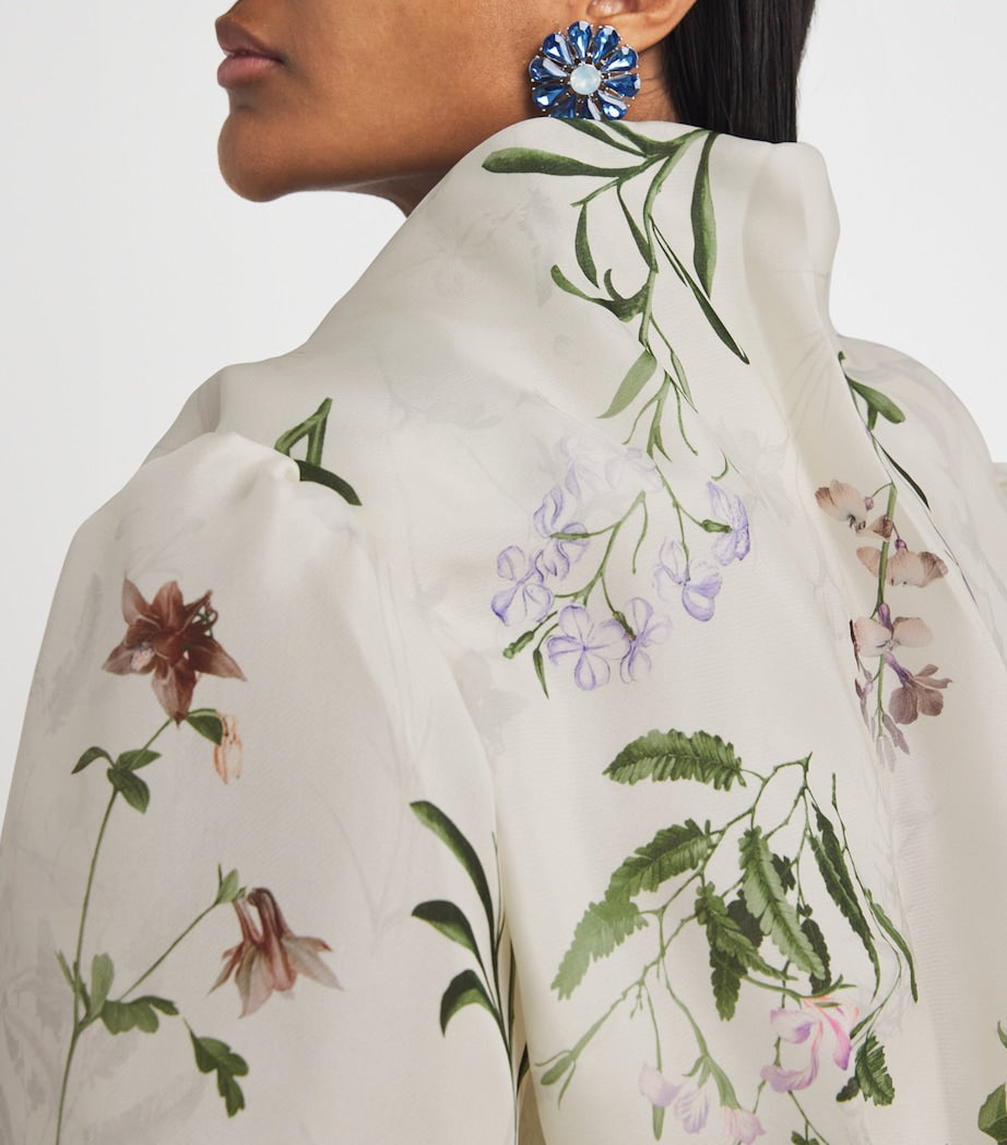 Multi Silk Gazar Floral Gown and Bolero