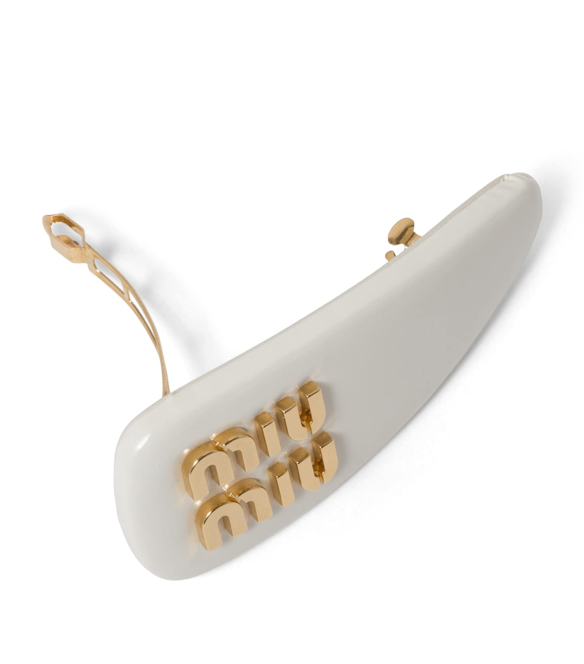 White Leather Logo Hair Clip