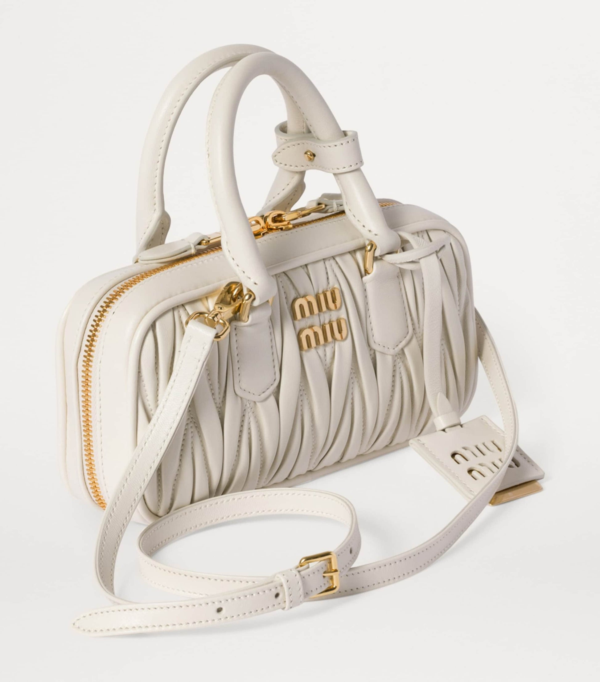 Miu Miu White Mini Matelassé Leather Arcadie Top-Handle Bag