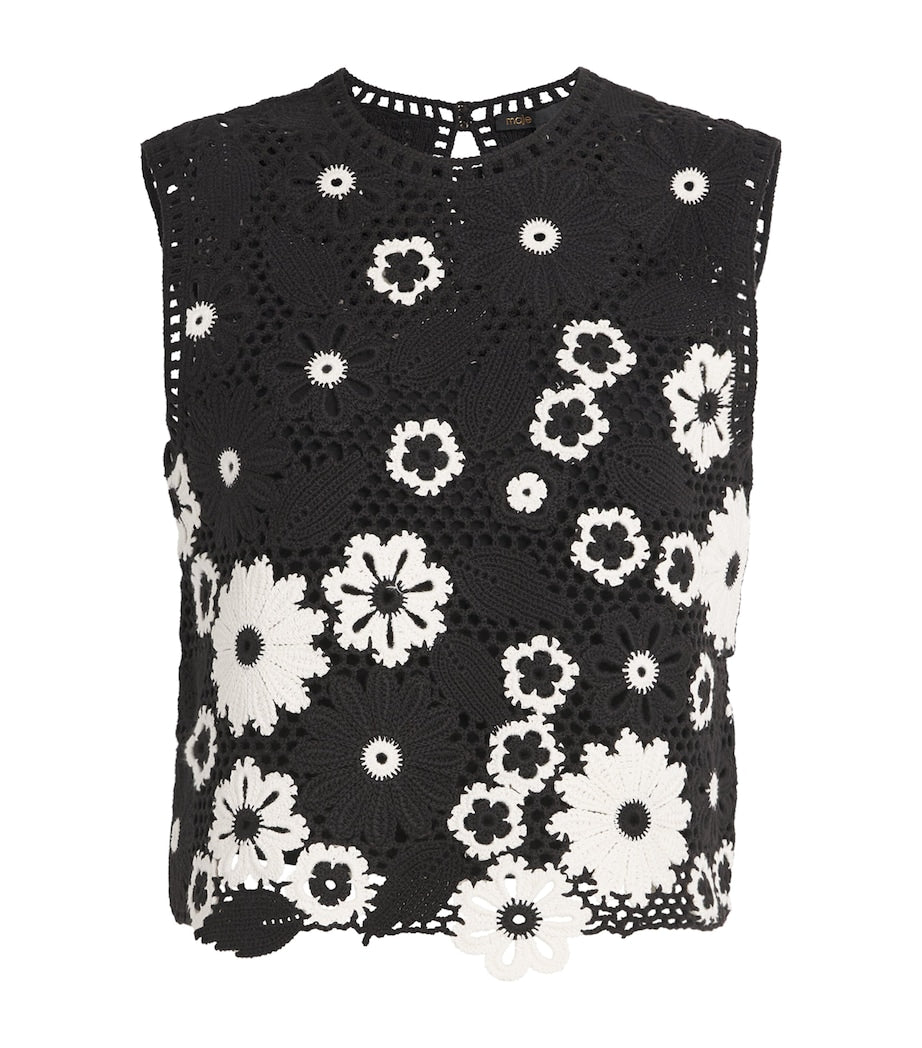Multi Cotton Crochet Floral Top