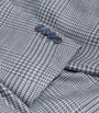 Blue Wool-Silk Houndstooth Check Blazer
