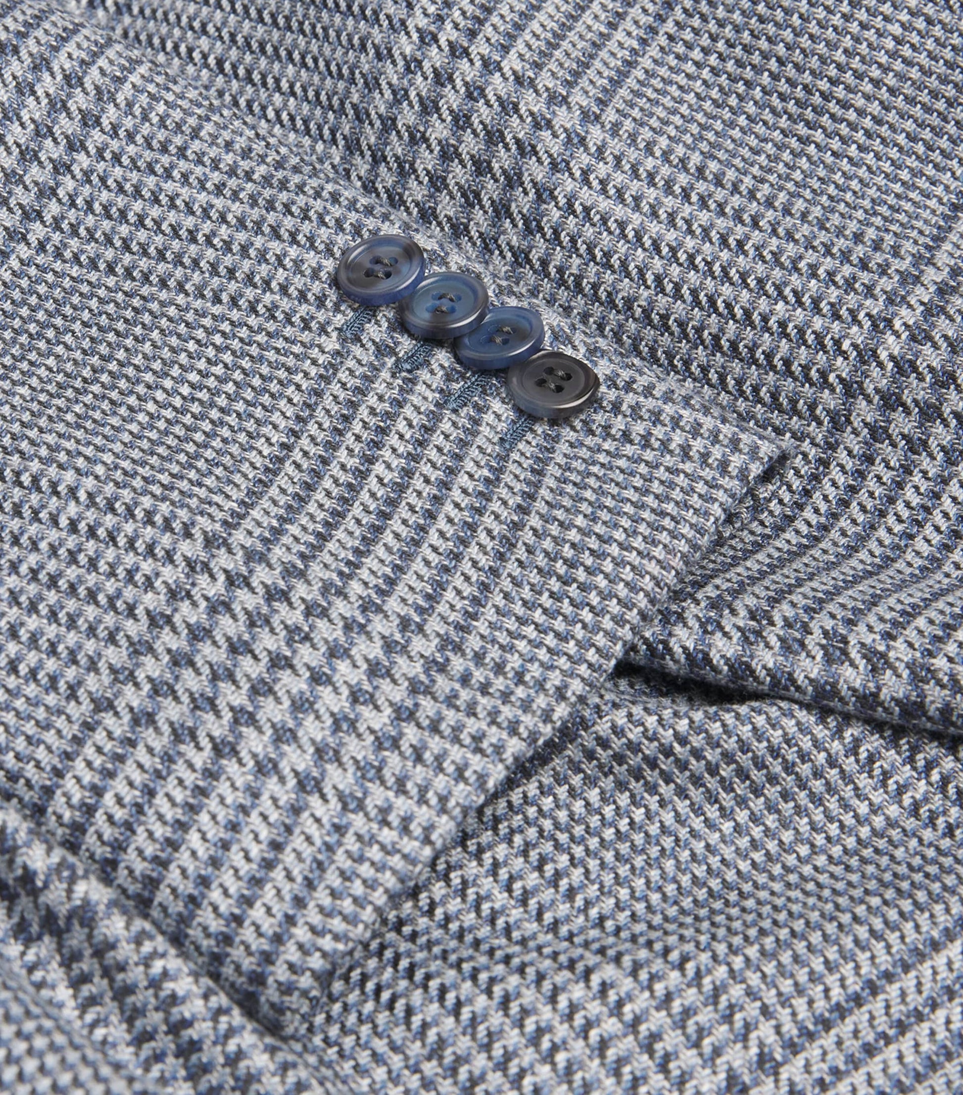Blue Wool-Silk Houndstooth Check Blazer