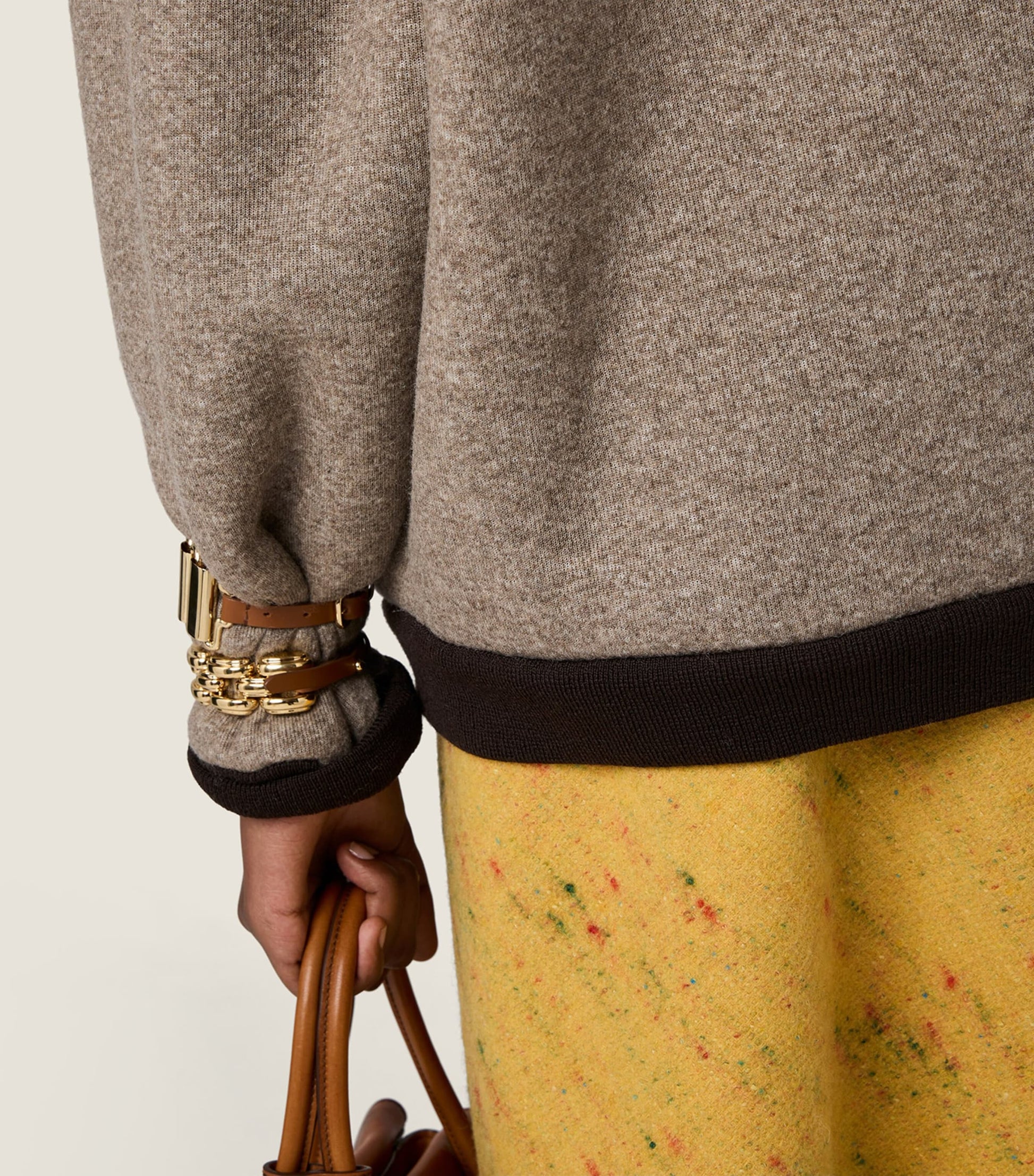 Neutral Faux Shearling-Trim Jacket