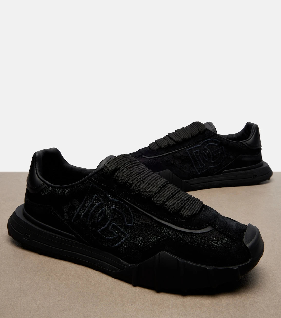 Dolce&Gabbana - Runner leather-trimmed lace sneakers
