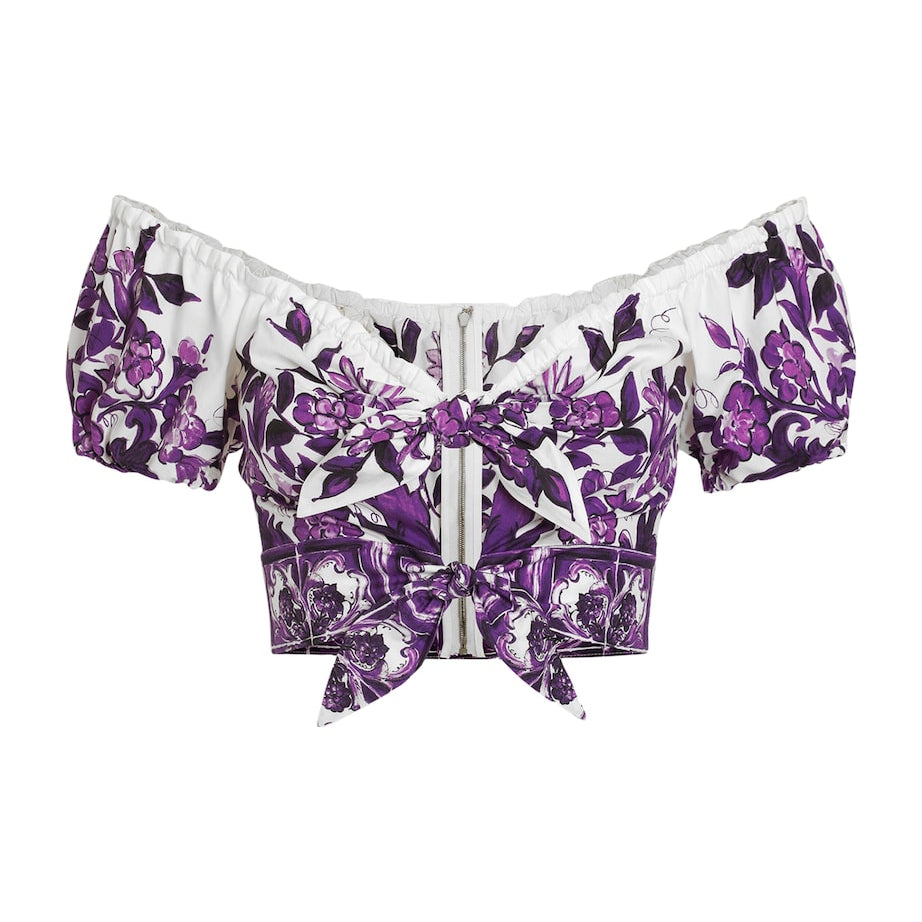 Dolce & Gabbana Multi Cotton Majolica Print Crop Top