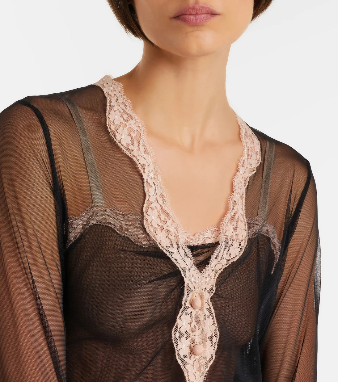 Valentino - Lace-trimmed sheer mesh cardigan