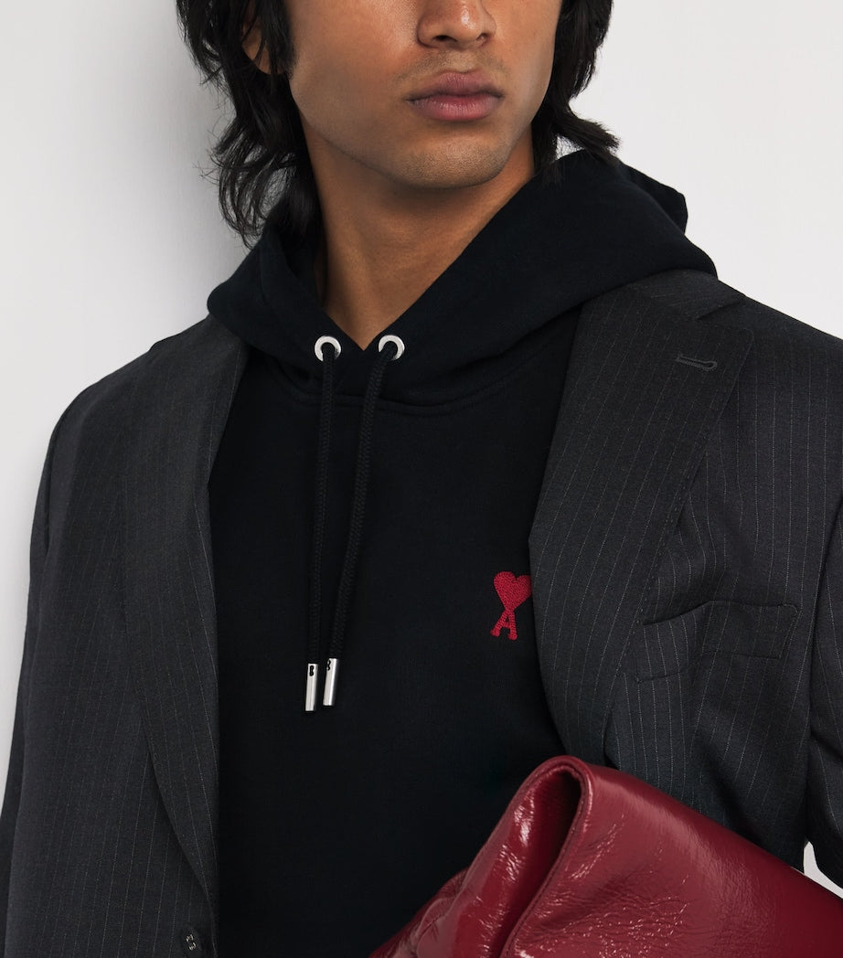 Black Cotton Embroidered Ami De Coeur Logo Hoodie