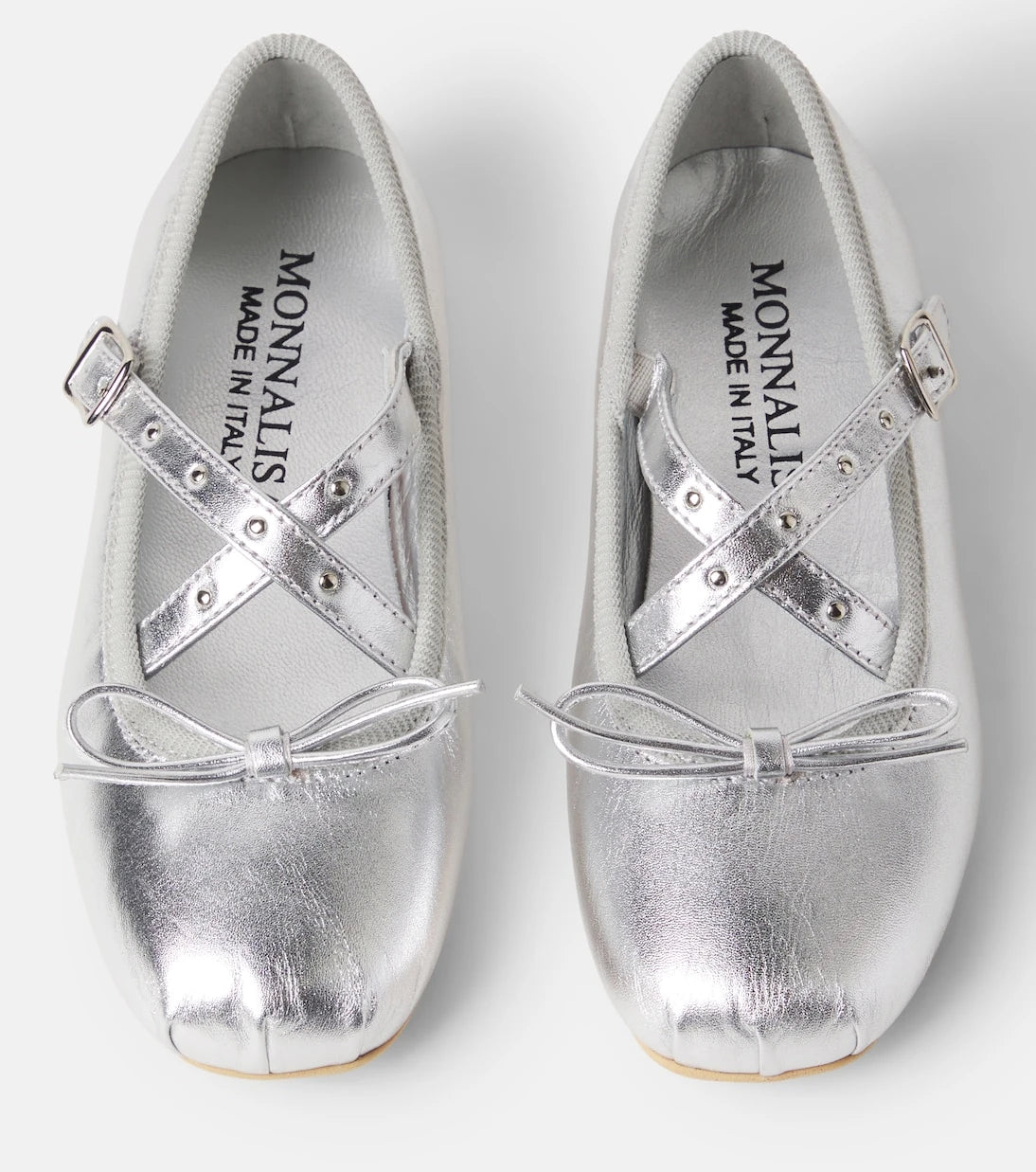 Monnalisa - Bow-detail metallic leather ballet flats
