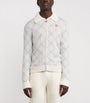 White Monogram Zip-Up Cardigan