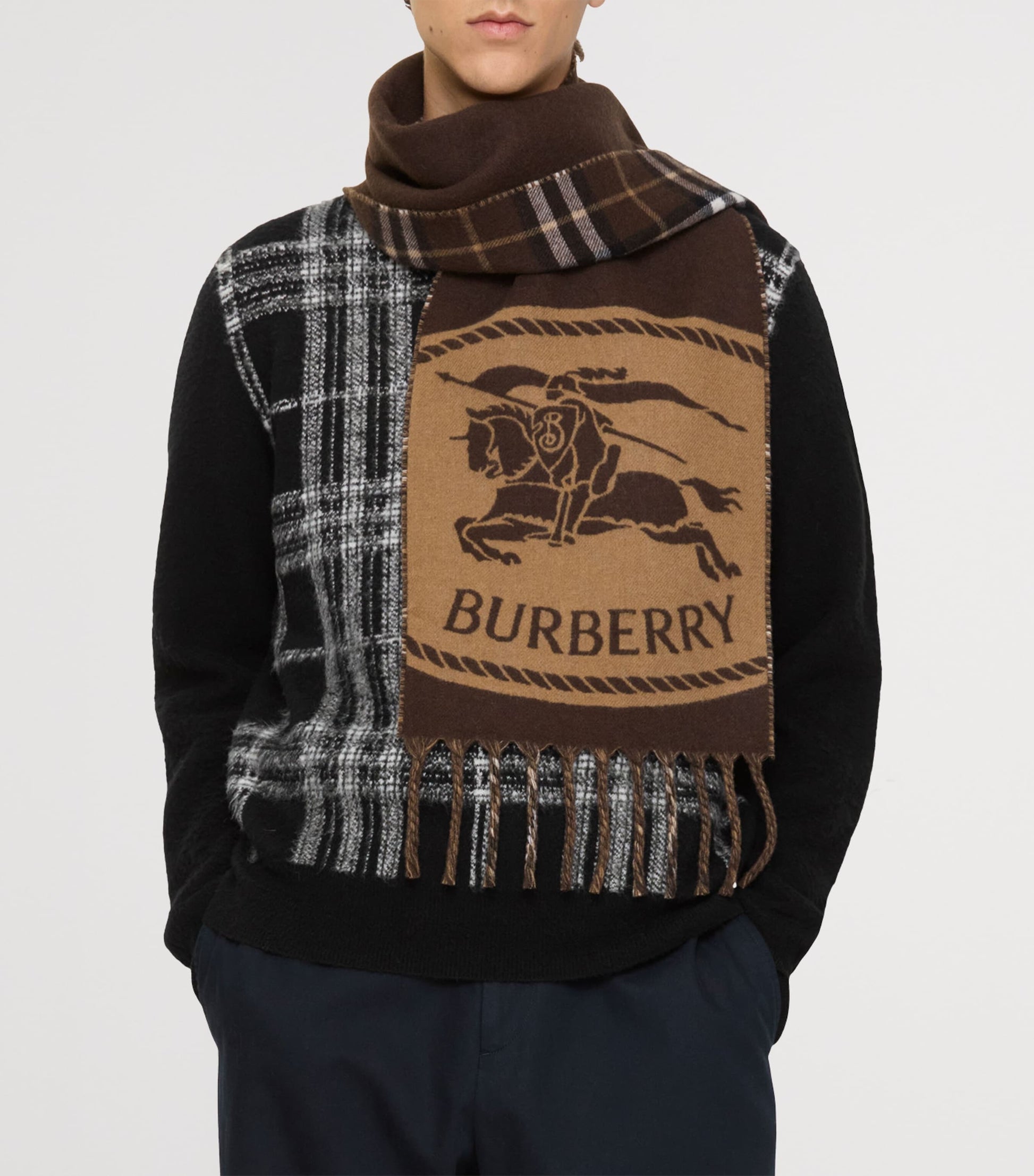 Brown Cashmere Reversible Check EKD Scarf