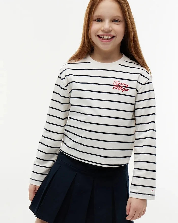 Tommy Hilfiger çocuklar için pamuklu uzun kollu bluz
