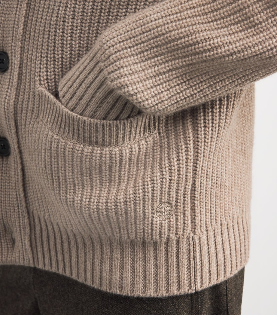 Harrods Brown Cashmere Shawl-Collar Cardigan