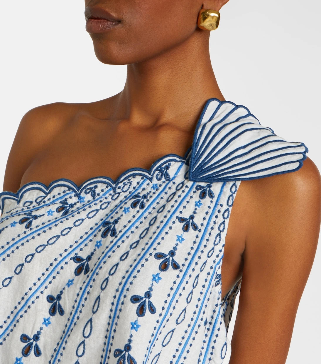 Farm Rio - Coast Star one-shoulder linen-blend top
