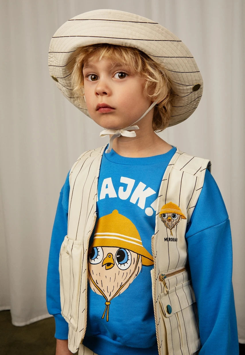 Mini Rodini - Owl embroidered pinstripe vest and whistle set