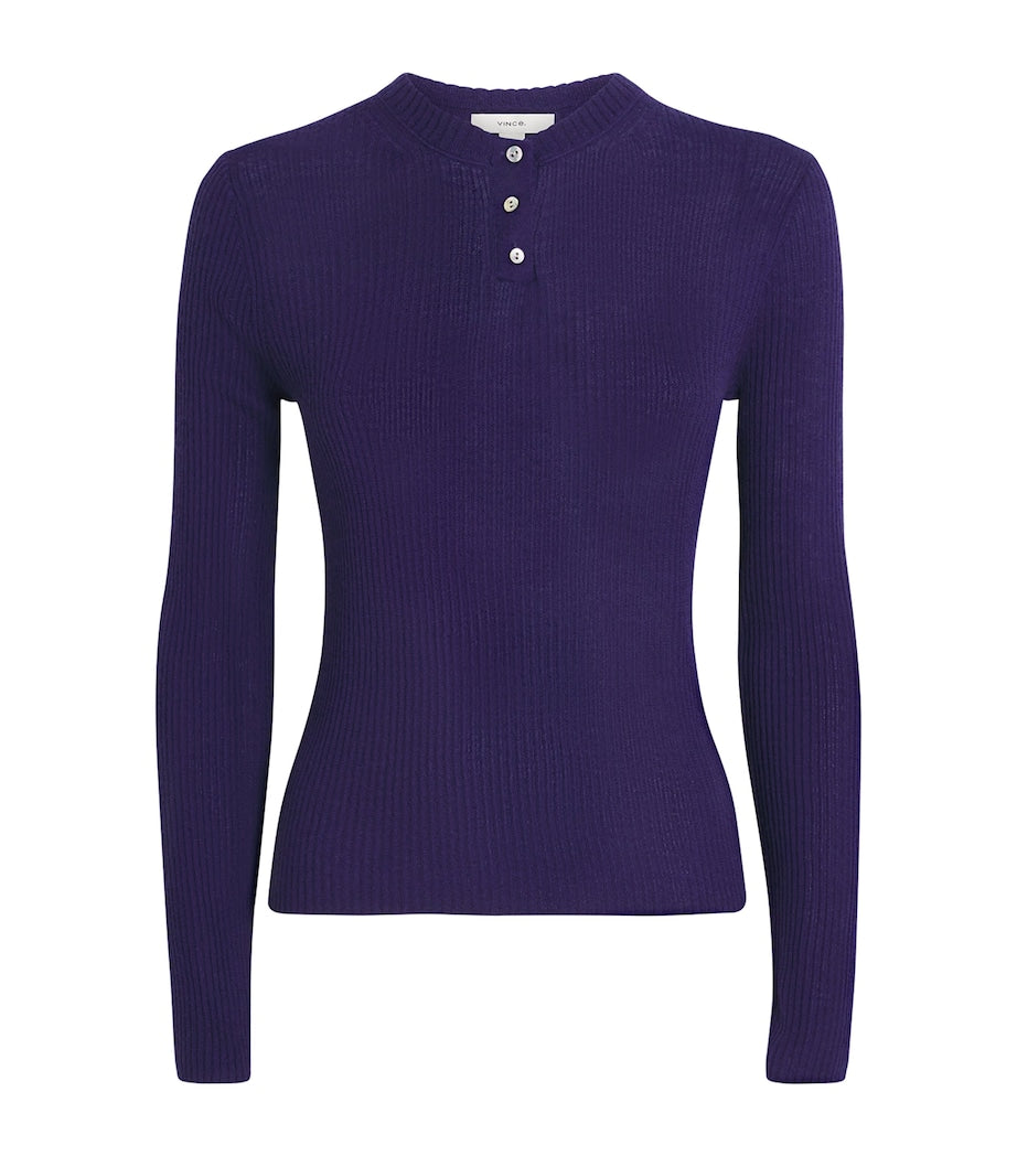 Vince Purple Ribbed Henley Top
