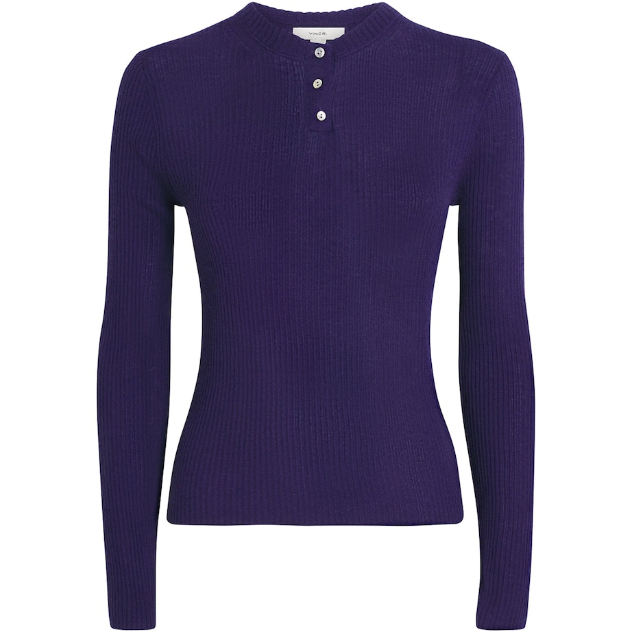 Vince Purple Ribbed Henley Top