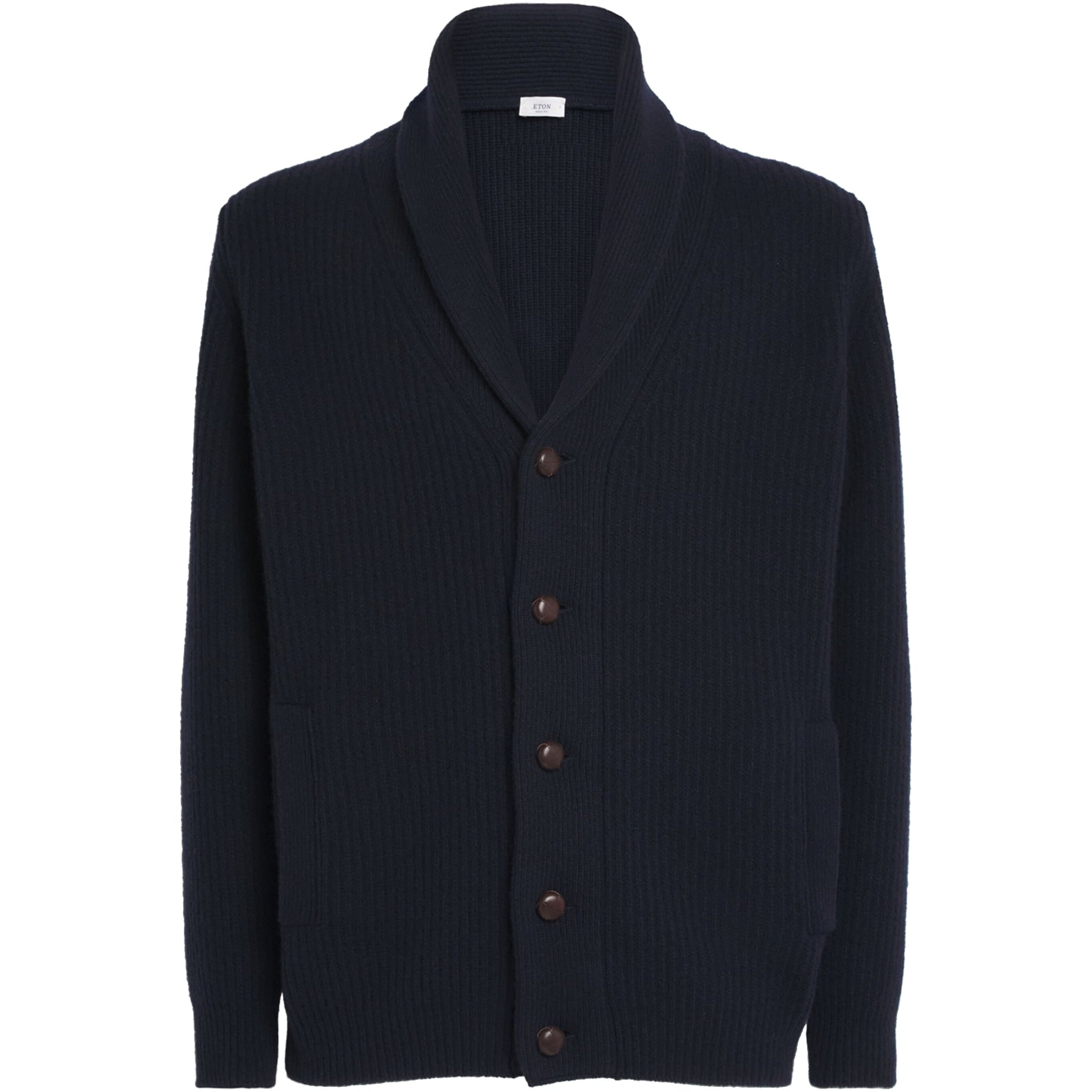 Eton Navy Wool Shawl-Collar Cardigan