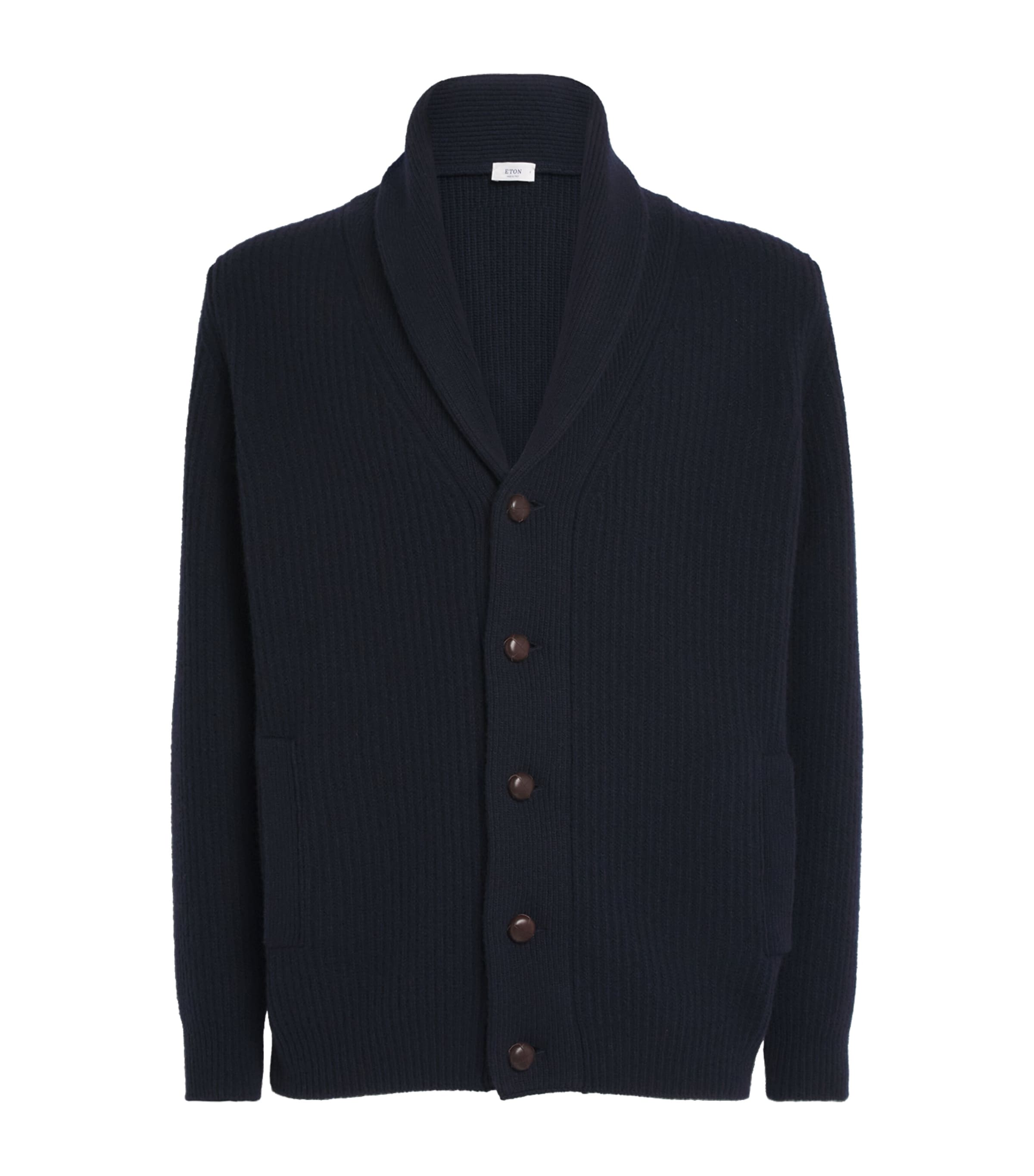 Eton Navy Wool Shawl-Collar Cardigan