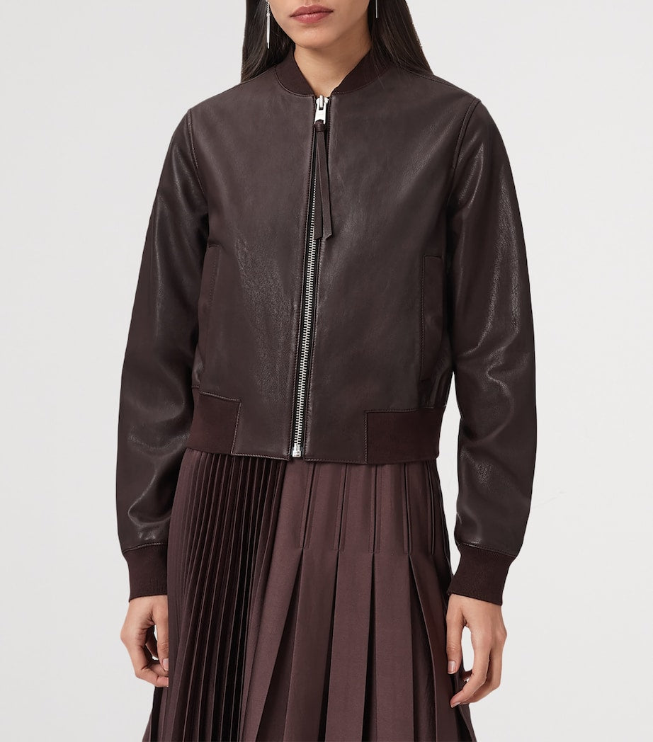 AllSaints Red Leather Orten Bomber Jacket