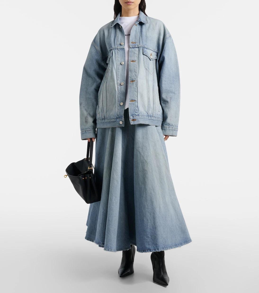 Balenciaga - Pleated denim midi skirt