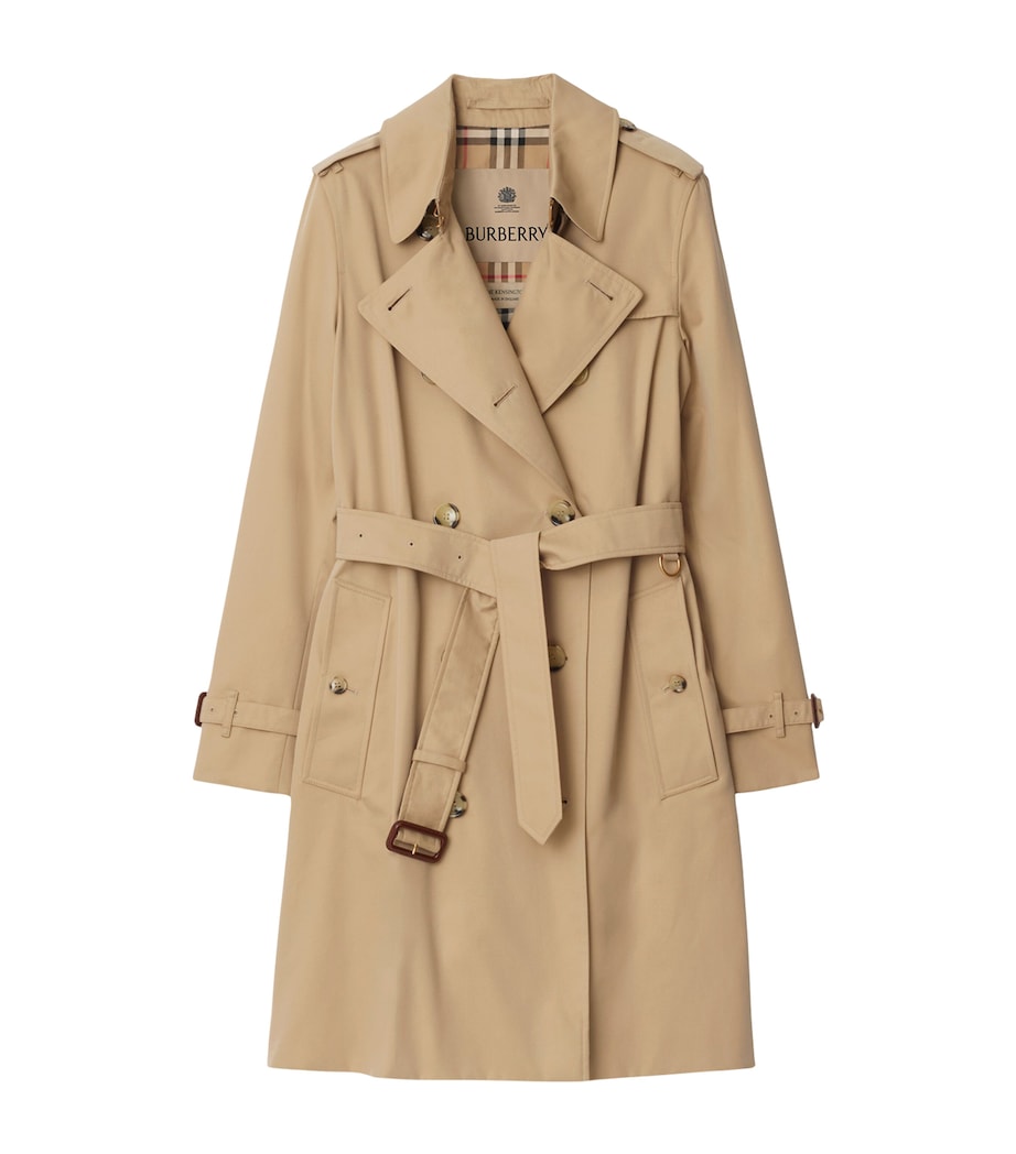 Burberry Beige Gabardine Mid-Length Kensington Heritage Trench Coat