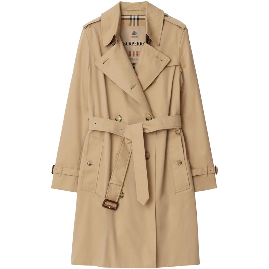 Burberry Beige Gabardine Mid-Length Kensington Heritage Trench Coat