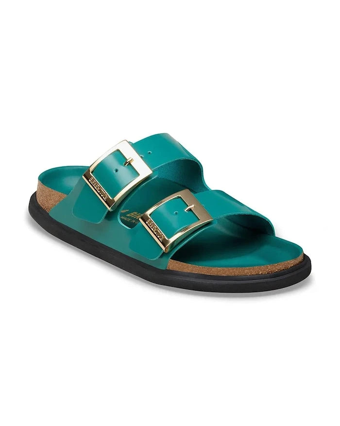 Birkenstock düz tabanlı kadın deri terlik Arizona Droplet Buckle