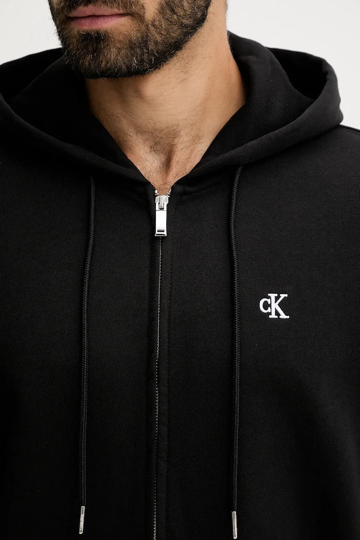 Calvin Klein Jeans fermuarlı kapüşonlu erkek pamuklu sweatshirt