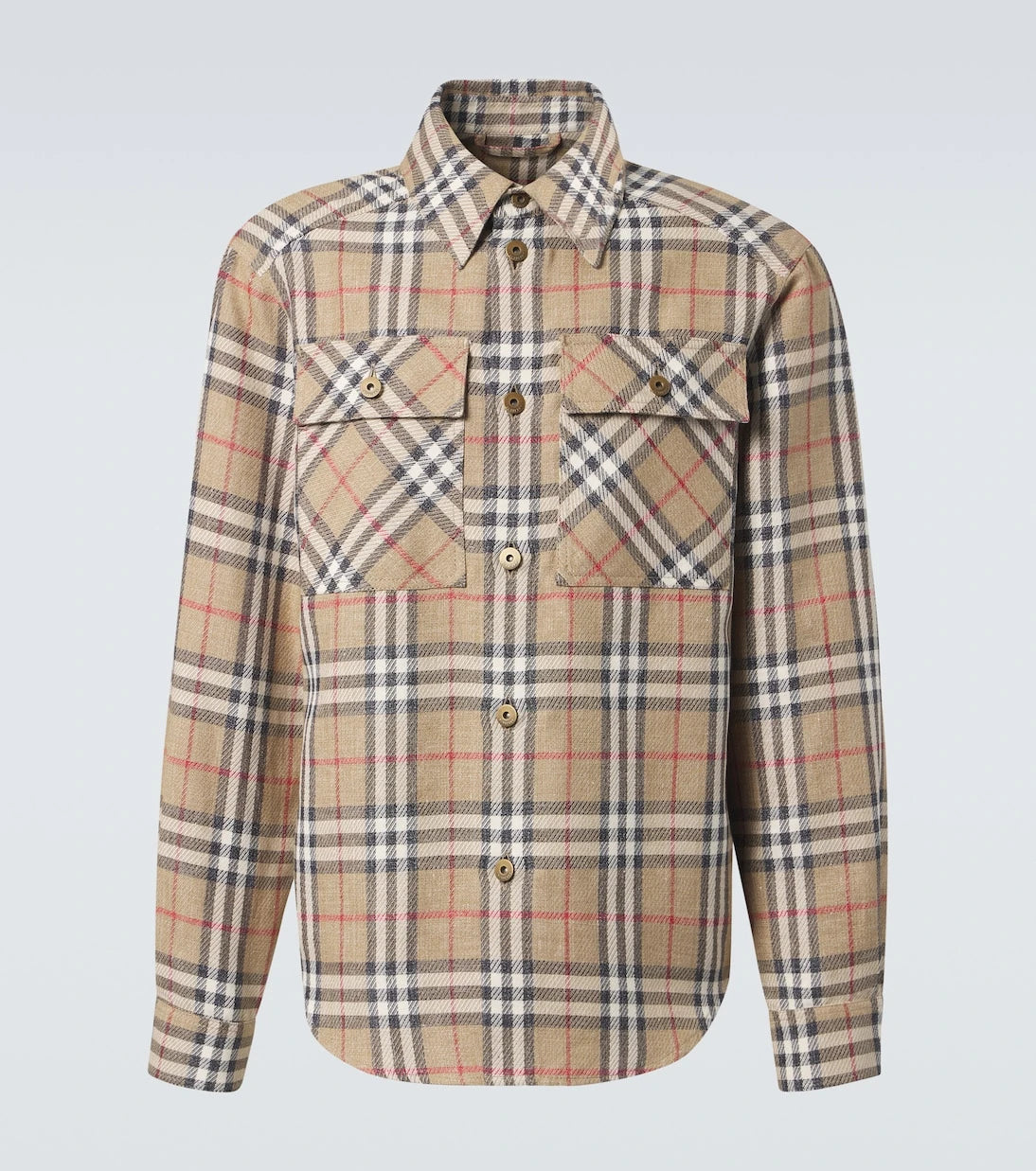 Burberry - قميص بربري بنقشة الكاروهات من القطن والكتان