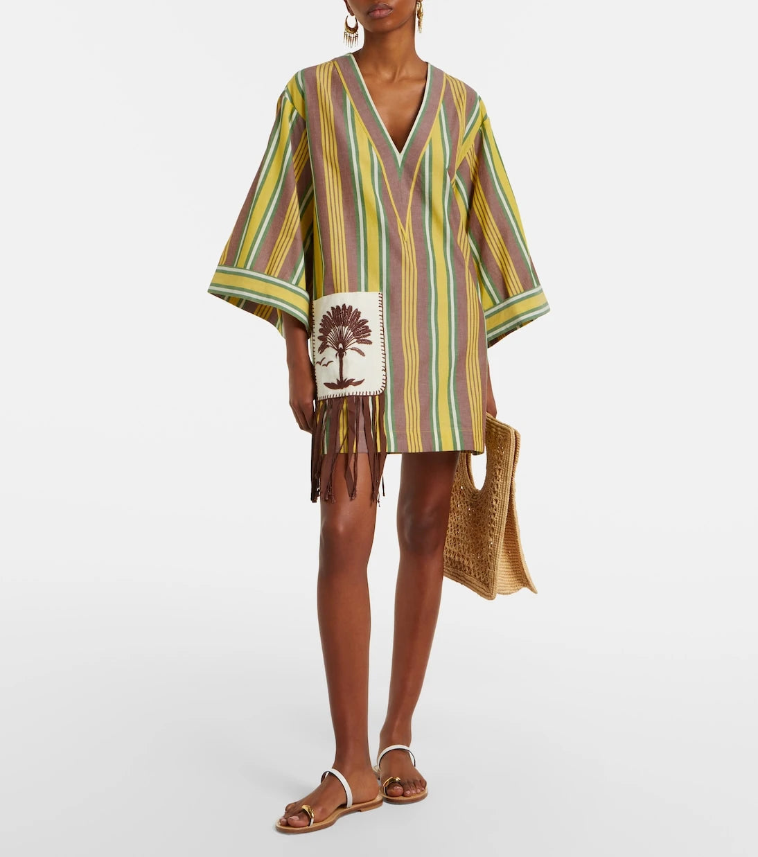 Alémais - Clover embroidered striped cotton minidress