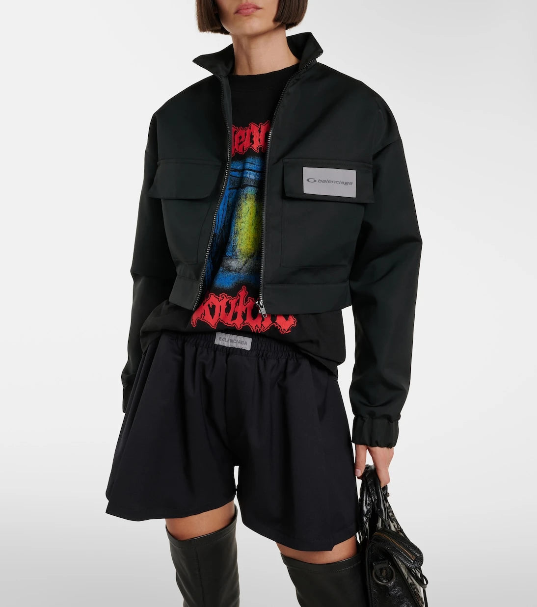 Balenciaga - جاكيت رياضي قصير من قماش فايل فني
