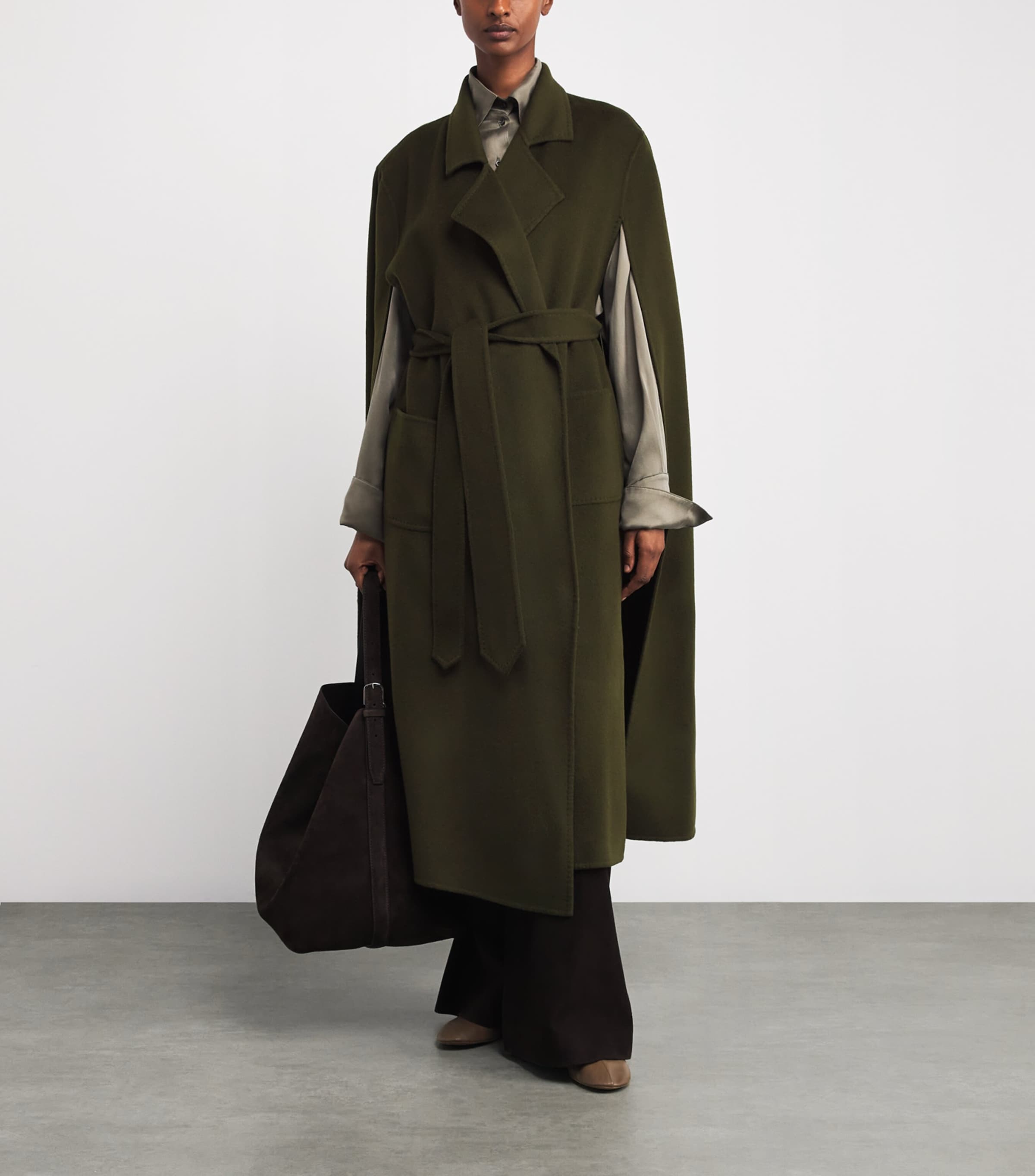 Wolk Morais Brown Cashmere On Set Cape Maxi Coat