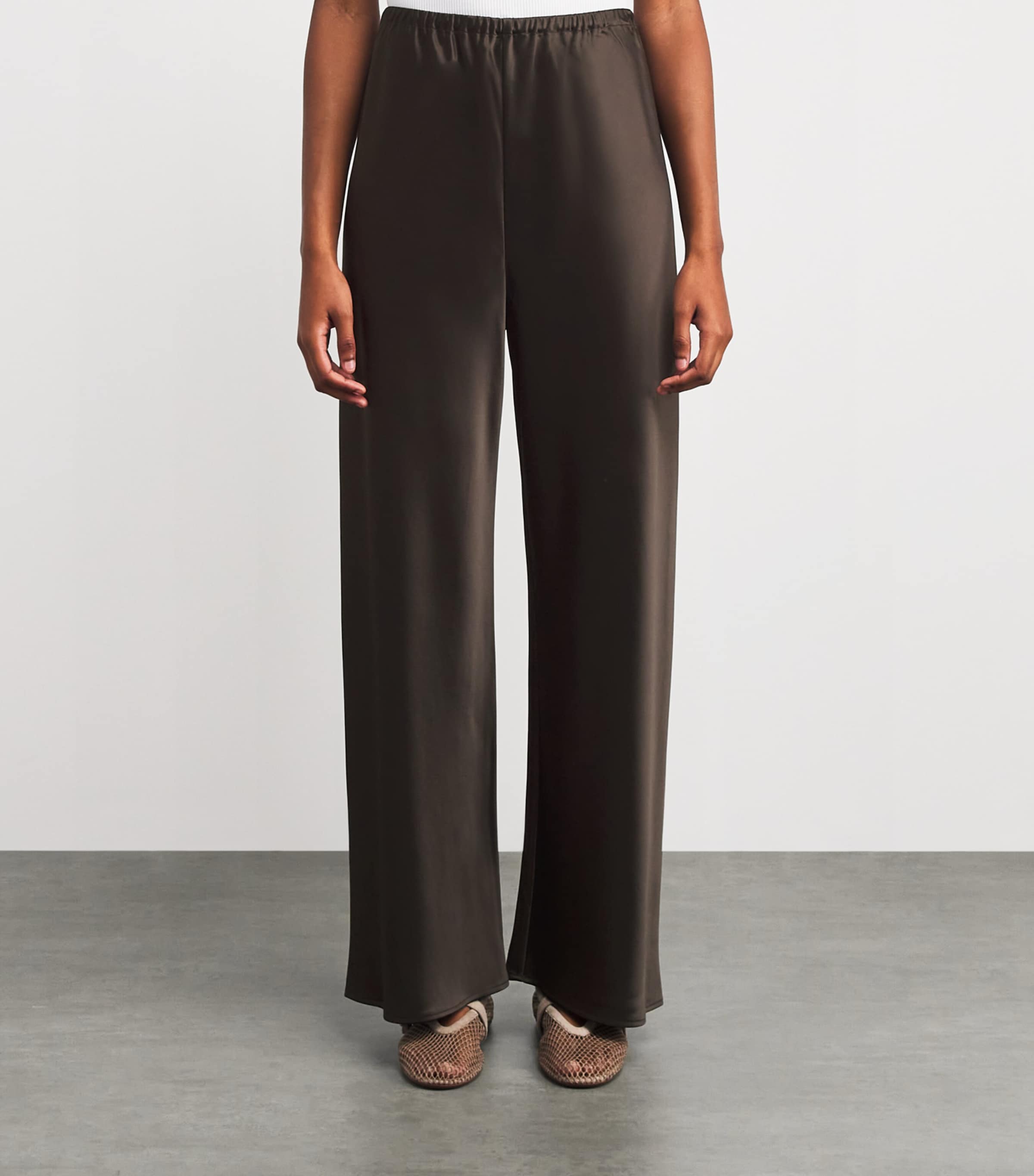 Almada Label Brown Satin Wide-Leg Trousers