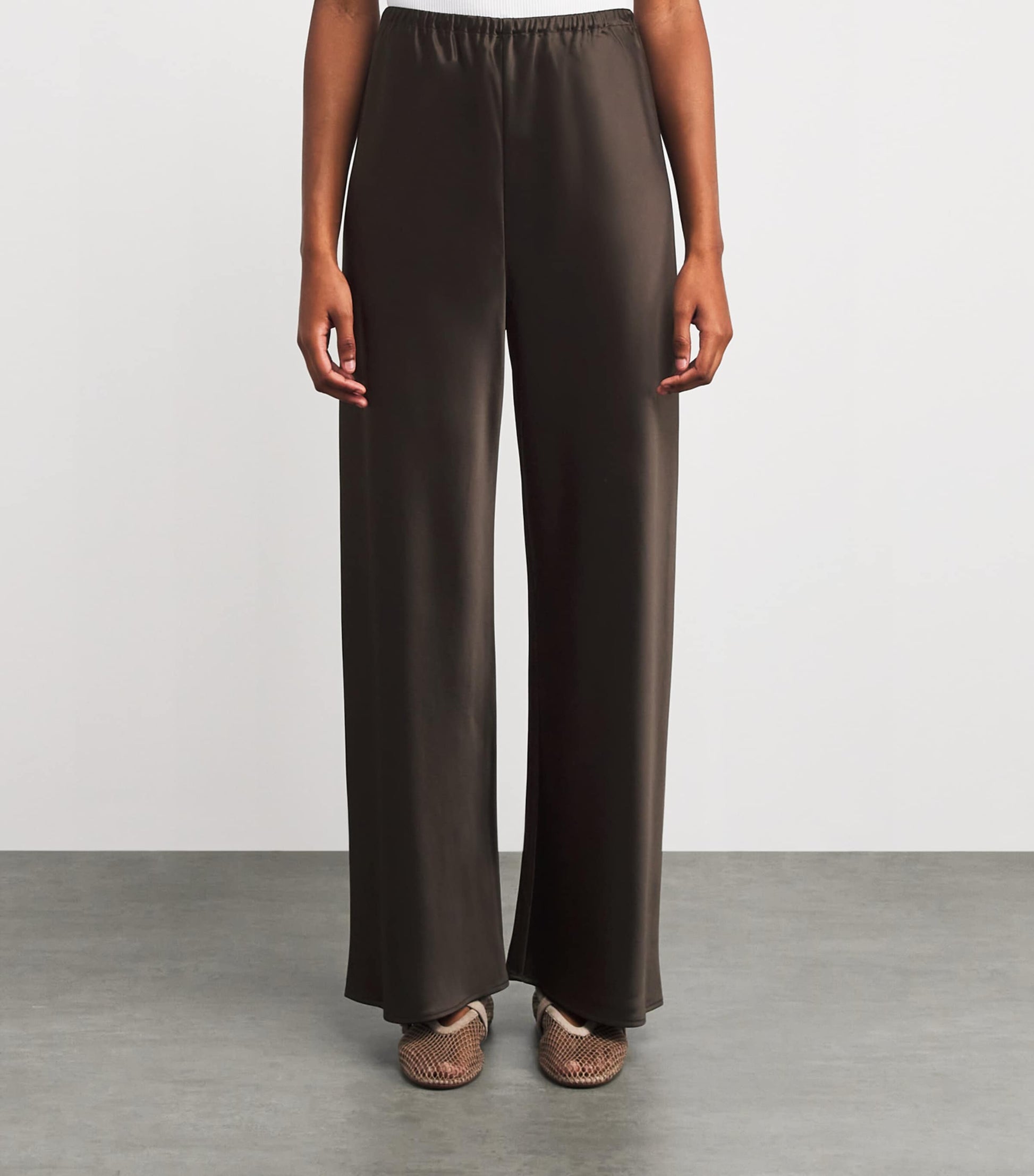 Almada Label Brown Satin Wide-Leg Trousers