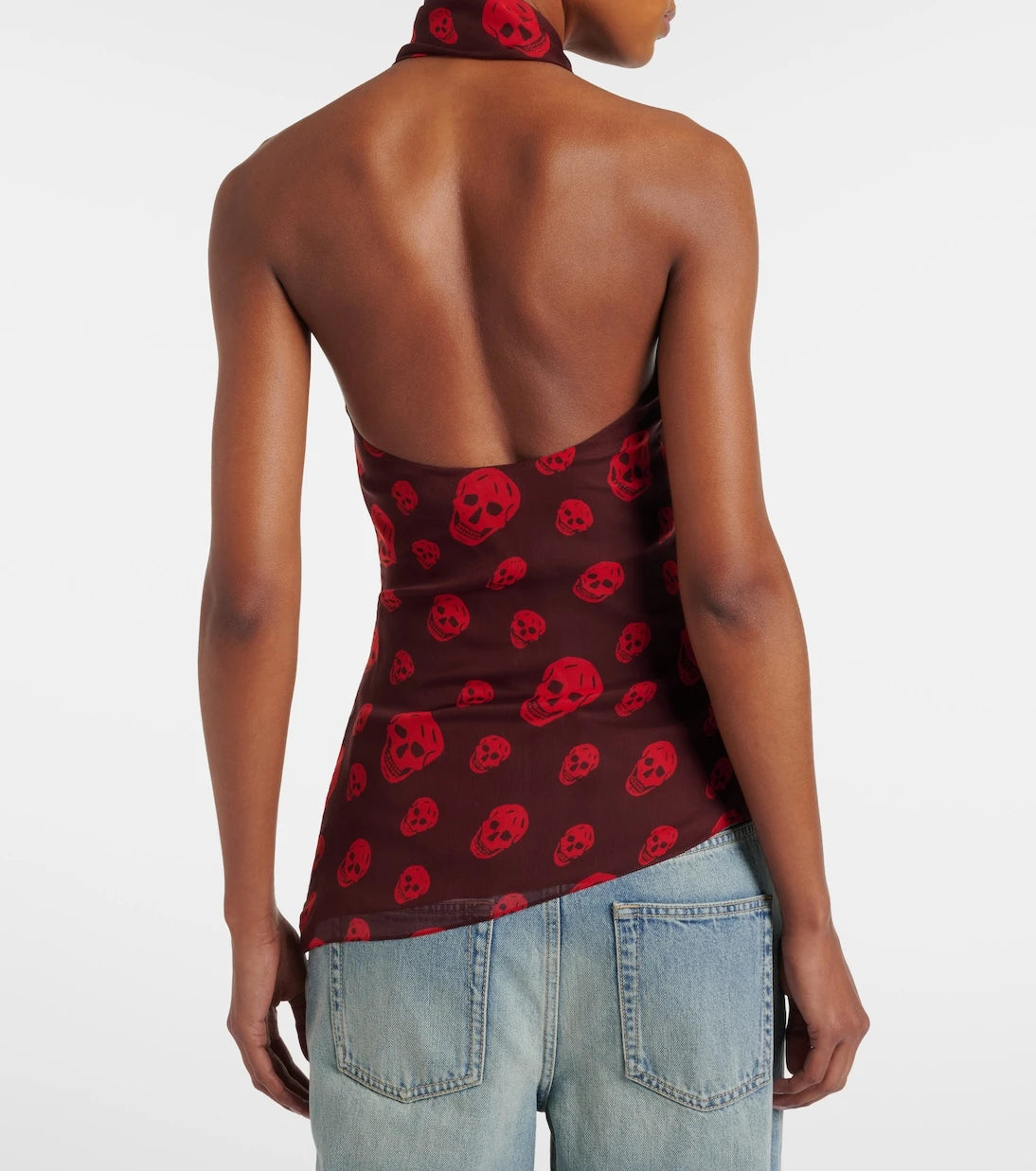 McQueen - Skull halterneck silk top