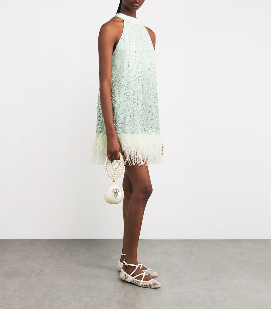 Alice+Olivia Green Embellished Erna Mini Dress