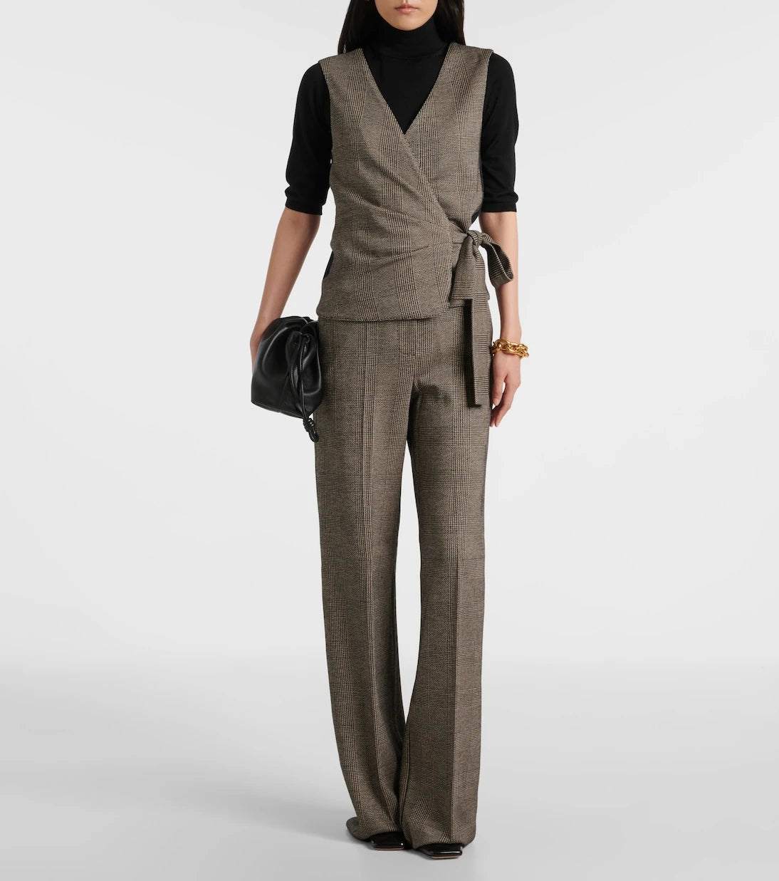 Max Mara - Adige houndstooth wool-blend wrap top