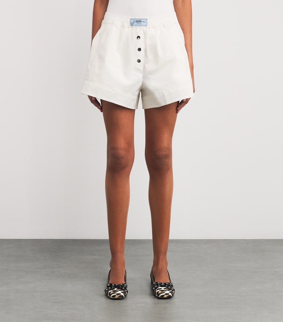 GANNI White Organic Cotton Elasticated Shorts